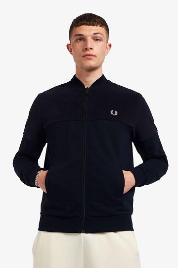 Pánské Bundy Fred Perry Towelling Panel Track Tmavě Blankyt | CZ 1781EBCX